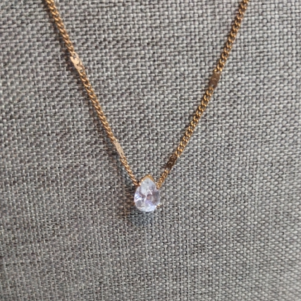 Gold Necklace with Crystal Teardrop Pendant - Picture 3 of 3